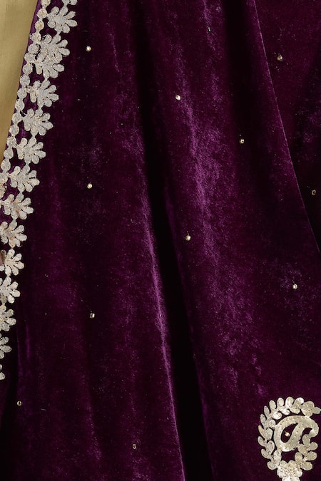 Buy_Naintara Bajaj_Wine Velvet Gota Patti, Embroidery Dupatta _Online_at_Aza_Fashions