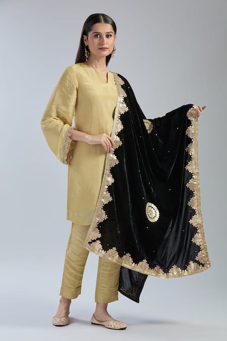 Buy Naintara Bajaj Black Velvet Gota Patti, Embroidery Mandala Dupatta Online at Aza Fashions Buy_Naintara Bajaj_Black Velvet Gota Patti, Embroidery Mandala Dupatta _Online_at_Aza_Fashions