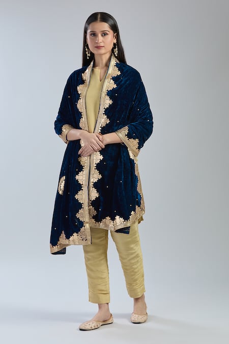 Naintara Bajaj Gota Patti Embroidered Blue Dupatta 