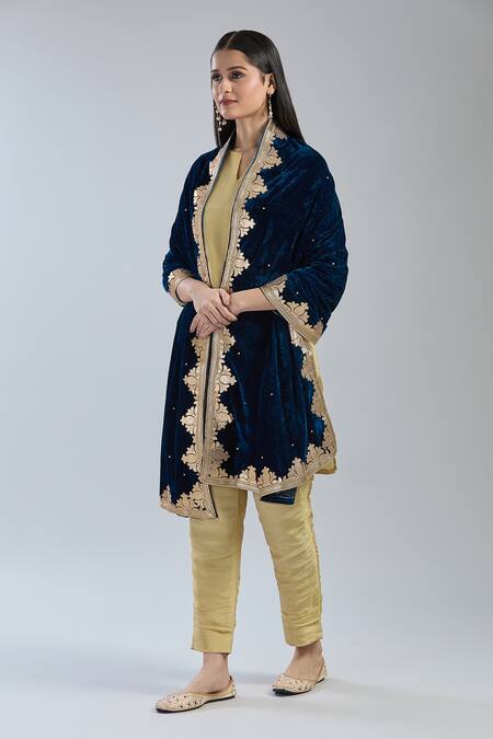 Buy_Naintara Bajaj_Blue Velvet Gota Patti Embroidered Dupatta _Online_at_Aza_Fashions