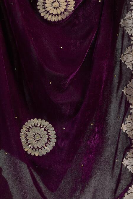 Naintara Bajaj Wine Velvet Gota Patti Mandala Embroidered Dupatta Online at Aza Fashions Naintara Bajaj_Wine Velvet Gota Patti Mandala Embroidered Dupatta _Online_at_Aza_Fashions