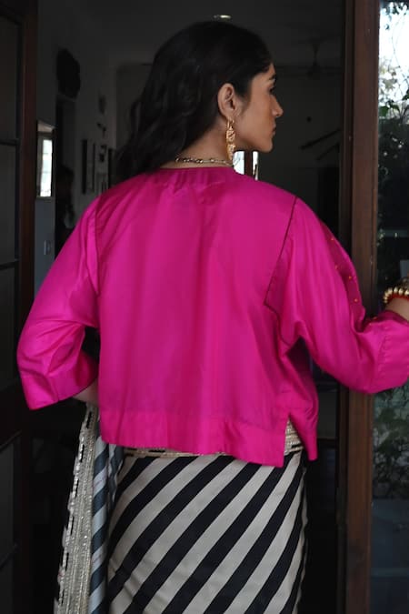 Shorshe Clothing Pink Zardozi Embroidered Long Blouse 