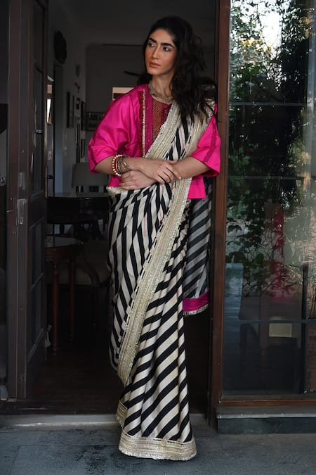 Shorshe Clothing_Pink Silk Sequins, Beads, Lace Zardozi Embroidered Long Blouse _Online_at_Aza_Fashions