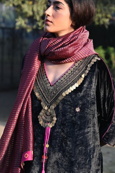Buy_Shorshe Clothing_Purple Chanderi Woven Coin Embellished Dupatta_Online_at_Aza_Fashions