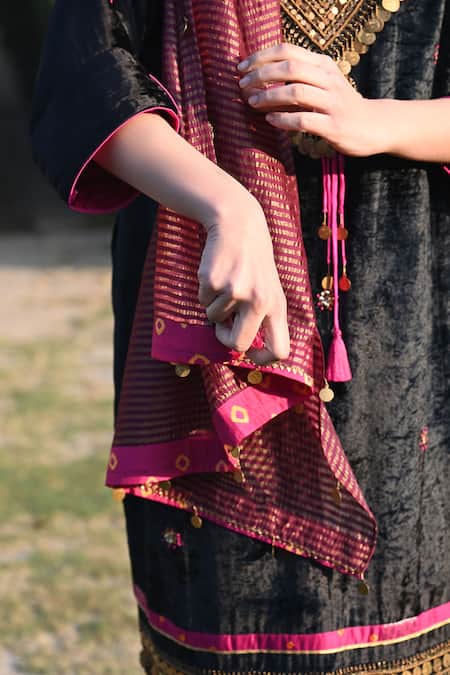 Shop_Shorshe Clothing_Purple Chanderi Woven Coin Embellished Dupatta_Online_at_Aza_Fashions