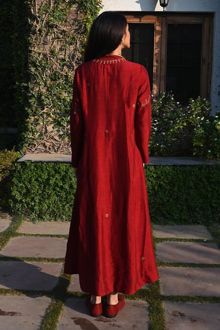 Shorshe Clothing Red Hand Embroidered Maxi Dress 