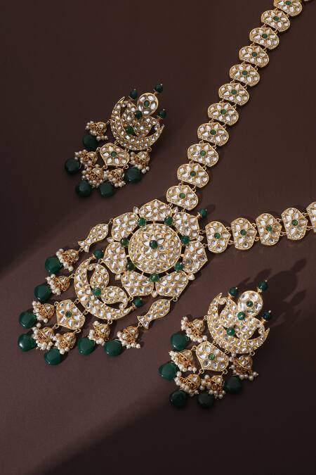 Shop_Swabhimann_Green Polki Floral Pendant Necklace Set _Online_at_Aza_Fashions