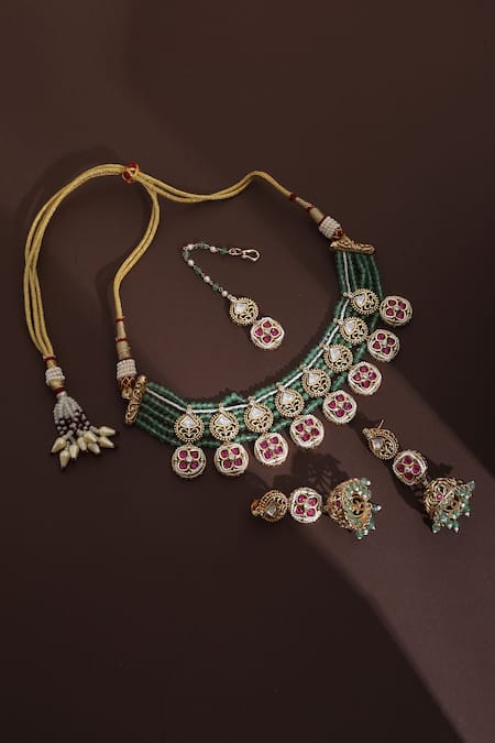 Swabhimann Floral Polki Beaded Jewellery Set 