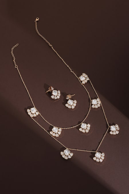 Swabhimann Floral Polki Layered Necklace Set 