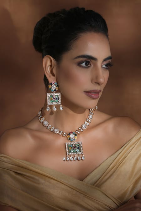 Swabhimann Polki Embellished Geometric Necklace Set 