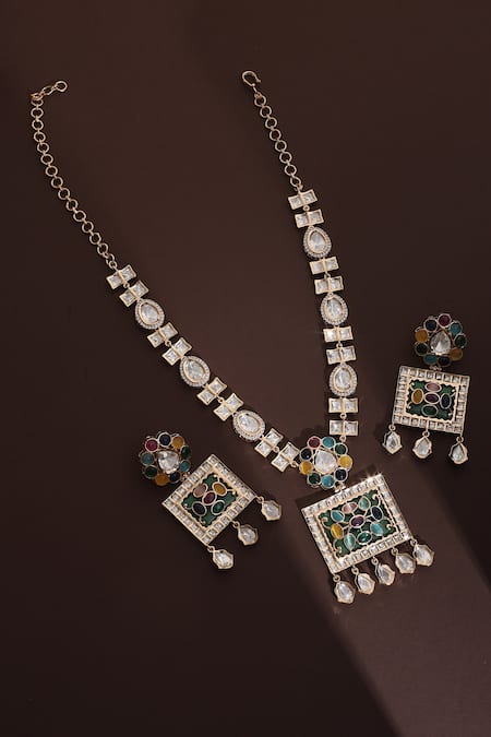 Swabhimann Polki Embellished Geometric Necklace Set 