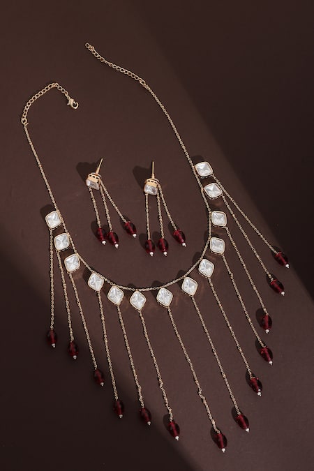 Swabhimann Rose Gold Polki Necklace Set With Earrings 