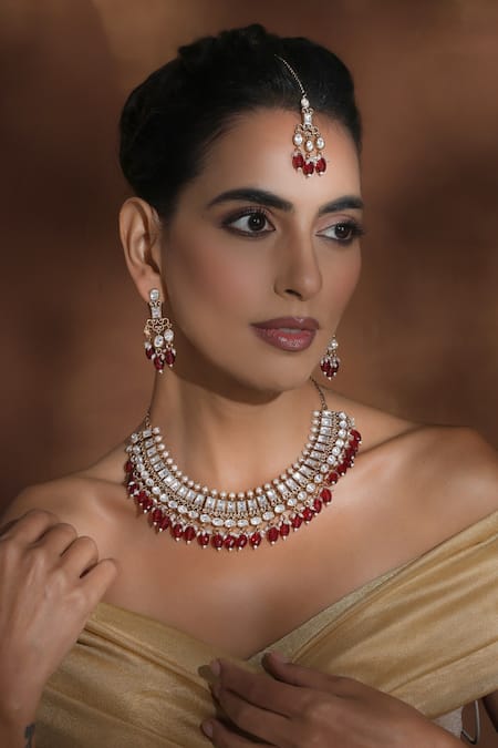 Swabhimann Polki Beaded Necklace & Earring Set 