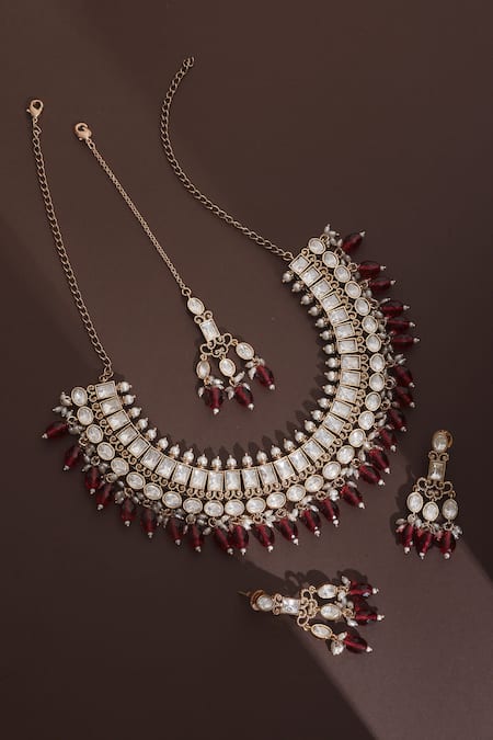 Swabhimann Polki Beaded Necklace & Earring Set 