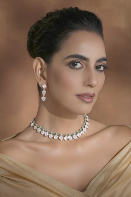 Swabhimann_Green Beads Rose Gold Polki Necklace Set _Online_at_Aza_Fashions