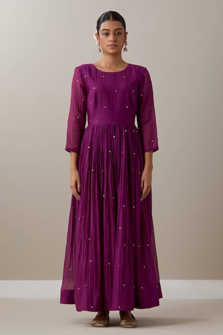 Priya Chaudhary Purple Chanderi Sequins, Zari, Embroidery Pleated Anarkali Set With Koti Jacket Online at Aza Fashions Priya Chaudhary_Purple Chanderi Sequins, Zari, Embroidery Pleated Anarkali Set With Koti Jacket _Online_at_Aza_Fashions