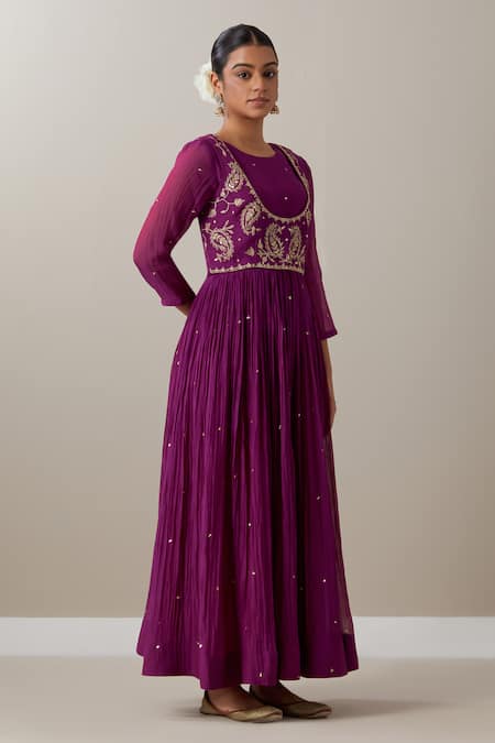Buy Priya Chaudhary Purple Chanderi Sequins, Zari, Embroidery Pleated Anarkali Set With Koti Jacket Online at Aza Fashions Buy_Priya Chaudhary_Purple Chanderi Sequins, Zari, Embroidery Pleated Anarkali Set With Koti Jacket _Online_at_Aza_Fashions