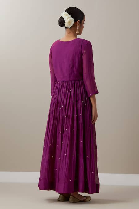 Shop Priya Chaudhary Purple Chanderi Sequins, Zari, Embroidery Pleated Anarkali Set With Koti Jacket at Aza Fashions Shop_Priya Chaudhary_Purple Chanderi Sequins, Zari, Embroidery Pleated Anarkali Set With Koti Jacket _at_Aza_Fashions