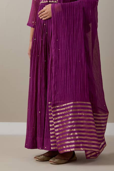 Buy Priya Chaudhary Purple Chanderi Sequins, Zari, Embroidery Round Neck Anarkali Set Buy_Priya Chaudhary_Purple Chanderi Sequins, Zari, Embroidery Round Neck Anarkali Set
