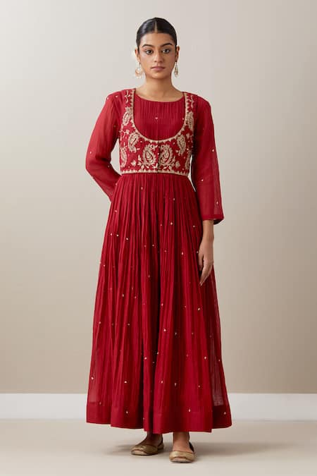 Priya Chaudhary Sequin Embroidered Pleated Anarkali Pant Set 