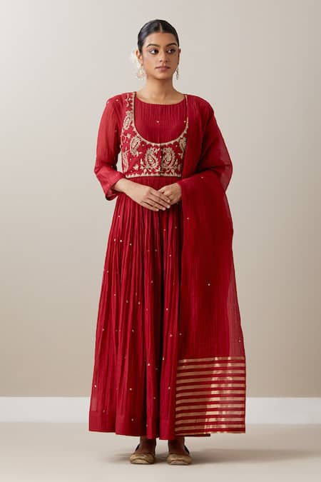 Priya Chaudhary Pleated Sequin Embroidered Anarkali & Pant Set 