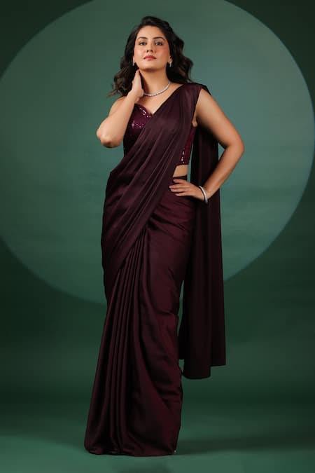 B'Infinite Amethyst Pre Draped Saree With Embellished Blouse For Kids