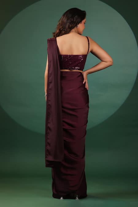 B'Infinite Wine Pre Draped Saree With Corset Blouse For Kids