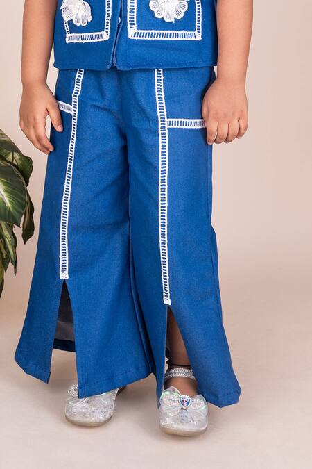 Shop_Toplove_Blue Denim Lace Floral Embellished Set _Online_at_Aza_Fashions