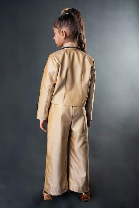 Shop Toplove Gold Cotton, Satin Piping Double Breasted Blazer Pant Set at Aza Fashions Shop_Toplove_Gold Cotton, Satin Piping Double Breasted Blazer Pant Set _at_Aza_Fashions