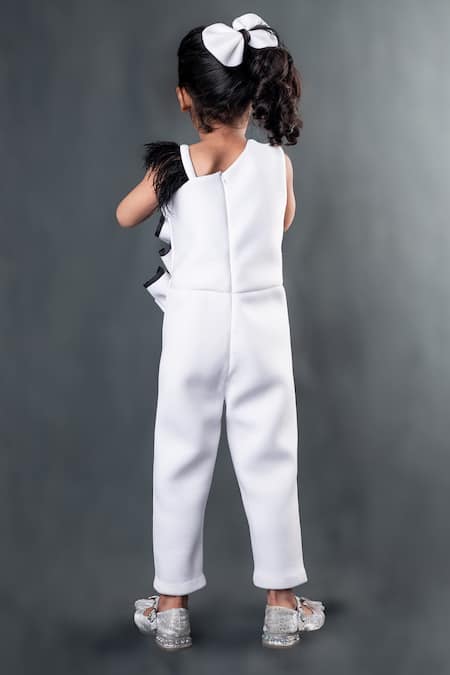 Shop_Toplove_White Cotton, Neoprene Frilly Layered Bodice Jumpsuit _at_Aza_Fashions