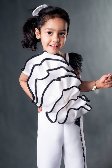 Toplove_White Cotton, Neoprene Frilly Layered Bodice Jumpsuit _Online_at_Aza_Fashions