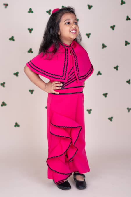 Buy_Toplove_Pink Neoprene, Cotton Lace Embellished Jumpsuit And Cape Set _Online_at_Aza_Fashions