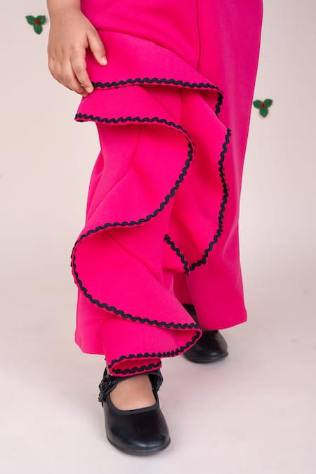 Toplove_Pink Neoprene, Cotton Lace Embellished Jumpsuit And Cape Set _at_Aza_Fashions