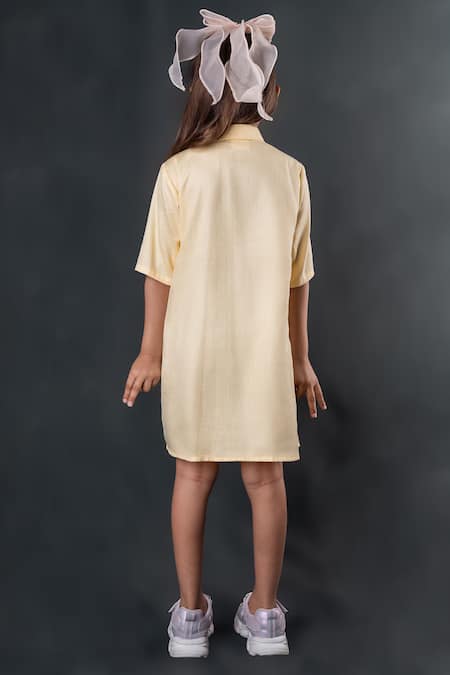 Shop_Toplove_Yellow Cotton Sequins Butterfly Patchwork Shirt Dress _at_Aza_Fashions