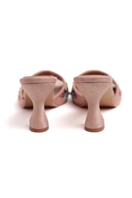 Preet Kaur Peach Pearls, Embroidery Floral Heels Online at Aza Fashions Preet Kaur_Peach Pearls, Embroidery Floral Heels _Online_at_Aza_Fashions