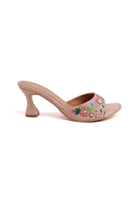 Buy Preet Kaur Peach Pearls, Embroidery Floral Heels Online at Aza Fashions Buy_Preet Kaur_Peach Pearls, Embroidery Floral Heels _Online_at_Aza_Fashions