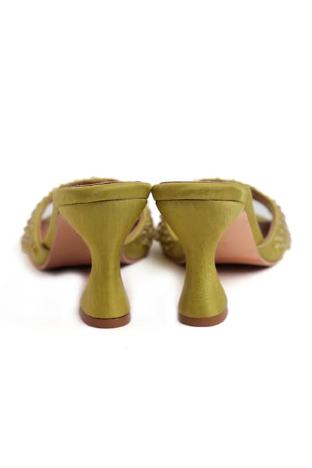Preet Kaur_Green Beads Strap Heels _Online_at_Aza_Fashions