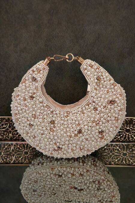 Adwita Bags & Jewels Pearl Embellished Half Moon Bag 