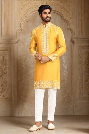 Kalighata Mustard Floral Embroidered Kurta Set 