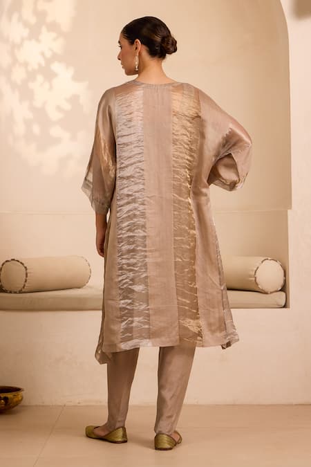 Label Mansi Nagdev Grey Stripe Chanderi Kurta Set 