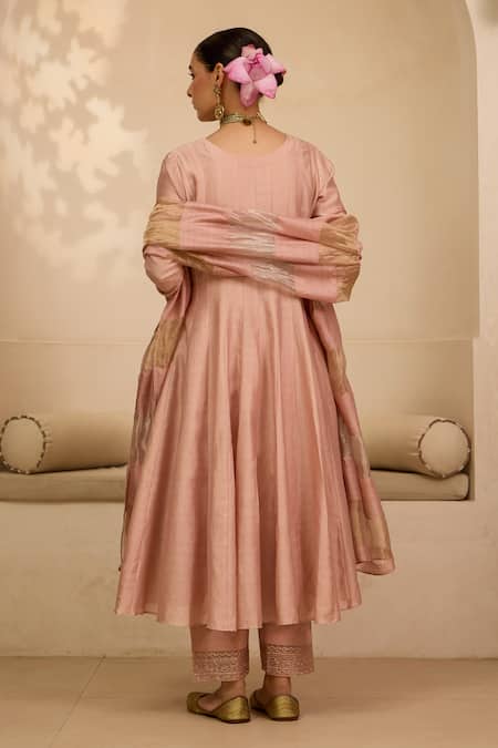 Label Mansi Nagdev Pink Chanderi Hand Embroidered Anarkali Set 