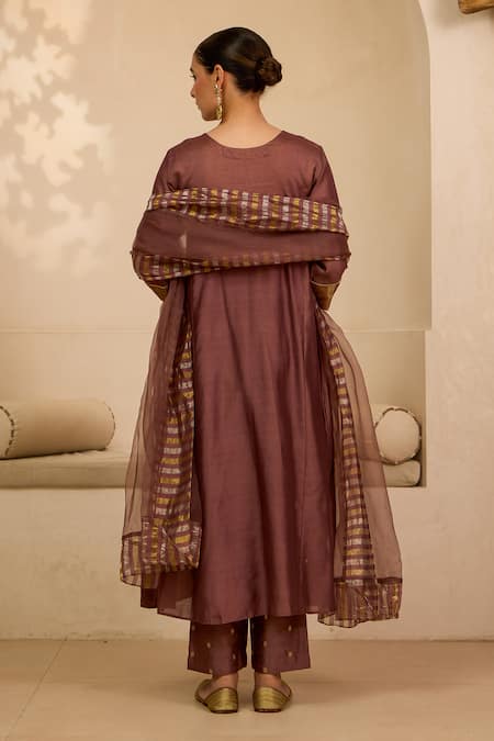 Label Mansi Nagdev Brown Floral Sequins Kurta Pant Set 