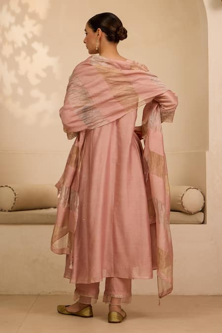 Label Mansi Nagdev Pink A-Line Embroidered Kurta Pant Set 
