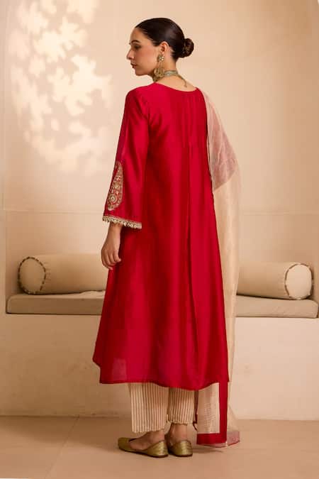Label Mansi Nagdev Red A-line Kurta Set With Dupatta 