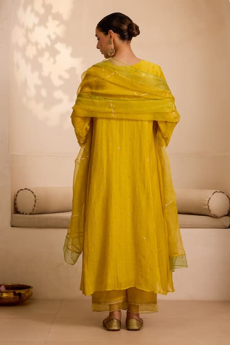 Label Mansi Nagdev Mukaish Work Yellow Kurta Set 