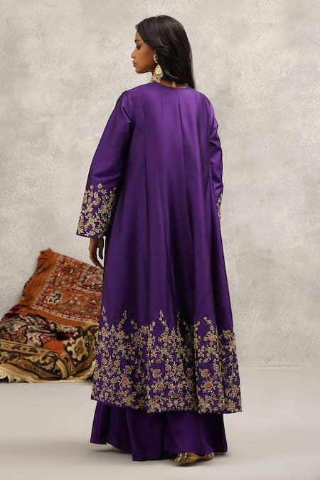 Kapda Dori Purple Silk, Crepe Embroidery Open Neck Resham Jacket And Sharara Set Online at Aza Fashions Kapda Dori_Purple Silk, Crepe Embroidery Open Neck Resham Jacket And Sharara Set _Online_at_Aza_Fashions