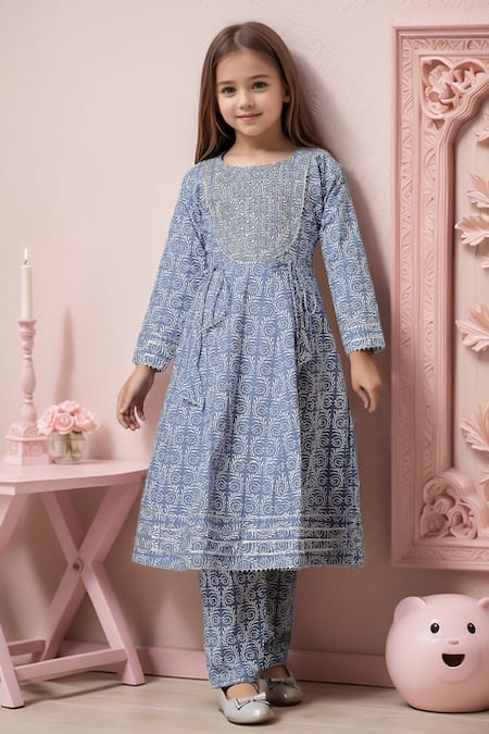 Samyukta Singhania Printed Embroidered Yoke Anarkali & Trouser Set 