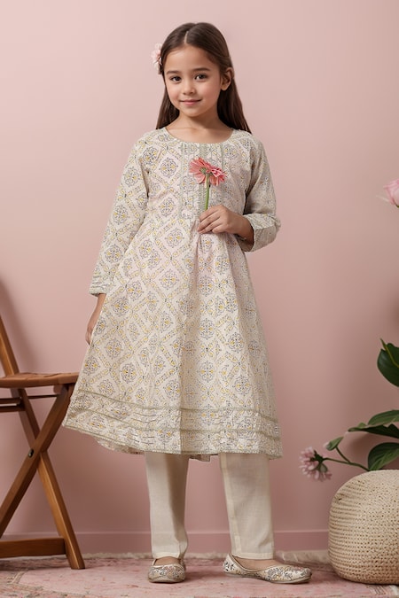 Petite Pomme Geometric Print Kurta & Trouser Set 