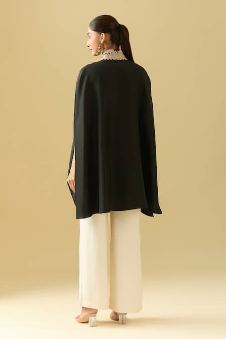 Pankaj & Nidhi Floral Embellished Black Cape Top 