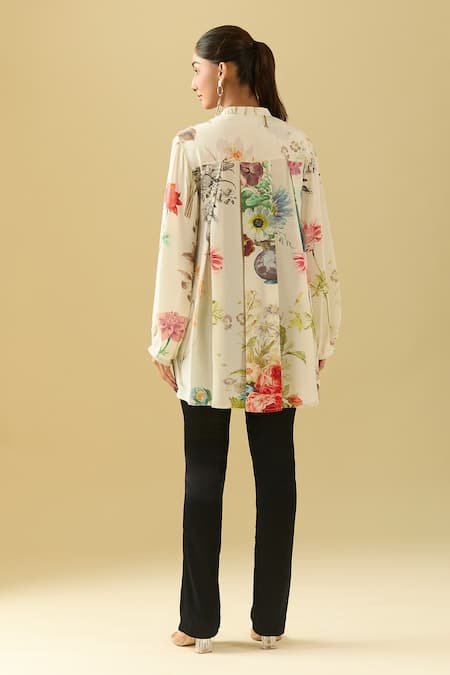 Pankaj & Nidhi 3D Floral Embroidered Beige Tunic 